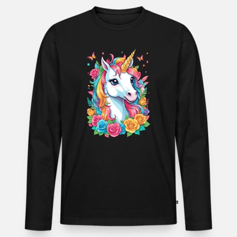 Süßes Einhorn - Männer Premium Bio Langarmshirt - Schwarz