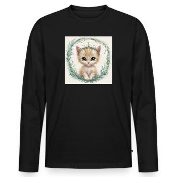 chaton - T-shirt manches longues Premium bio Homme - noir - Devant - Nico (187cm)