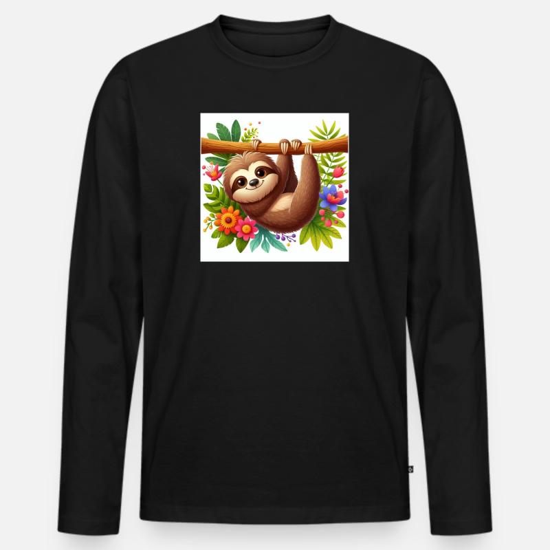 Faultier - Männer Premium Bio Langarmshirt - Schwarz