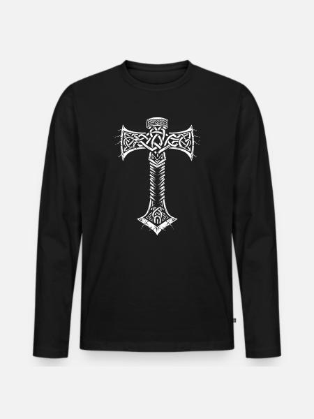 Mjöllnir Wikingersymbol - Männer Premium Bio Langarmshirt - Schwarz