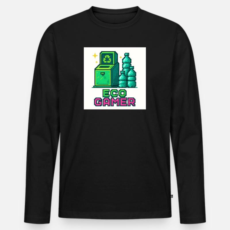 Pixel Eco Gamer Design - Männer Premium Bio Langarmshirt - Schwarz
