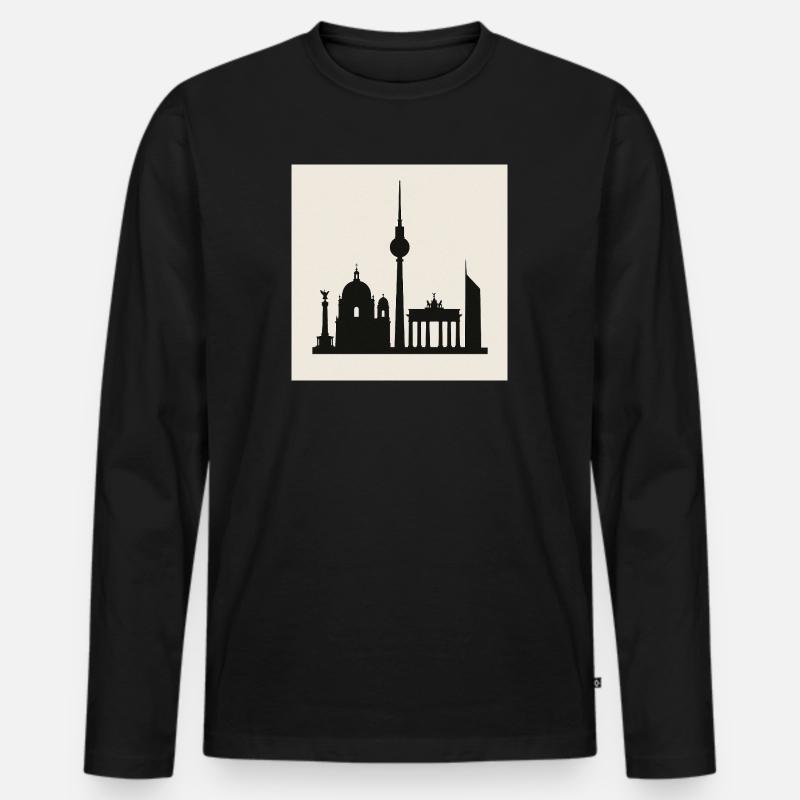 Berliner Skyline Silhouette - Männer Premium Bio Langarmshirt - Schwarz
