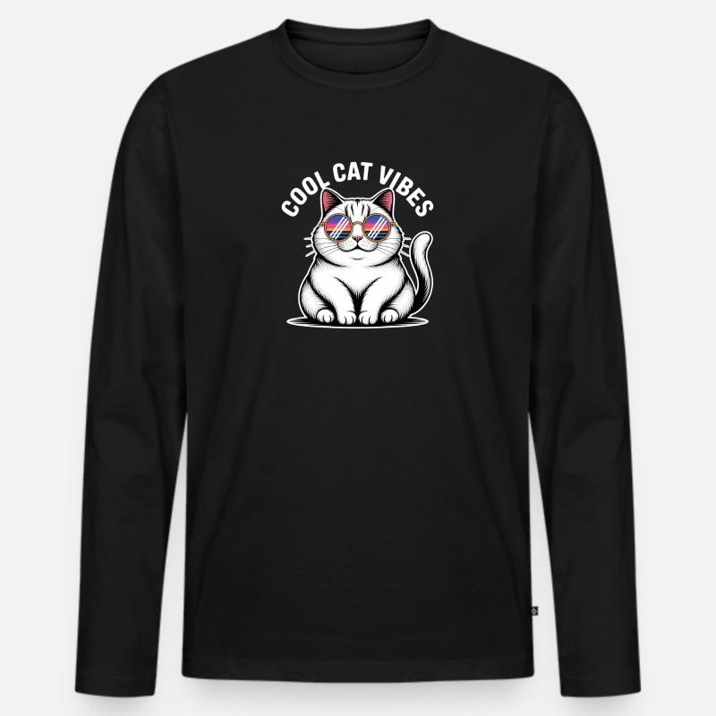Buddy Cat mit Wave Schwimmbrille - Männer Premium Bio Langarmshirt - Schwarz