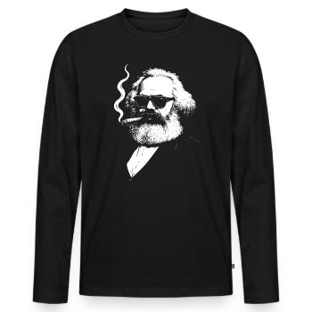 Bold  Karl Marx with Cigarette Illustration - Men's Premium Organic Long Sleeve Shirt - black - Front - Nico (187cm)