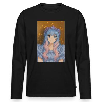 Blumenkrone Animefig mit Pastellhaar - Männer Premium Bio Langarmshirt - Schwarz - Vorne - Nico (187cm)