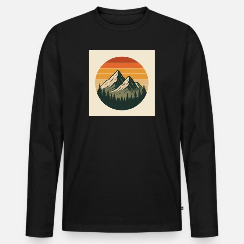 Sonnenuntergangs-Gipfel Retrokreis - Männer Premium Bio Langarmshirt - Schwarz