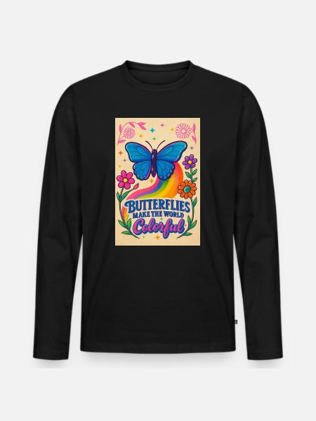 Papillon Couleur Monde Motif - T-shirt manches longues Premium bio Homme - noir