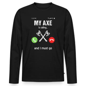 Mythologie viking Valhalla guerrier hache dictons - T-shirt manches longues Premium bio Homme - noir - Devant - Nico (187cm)
