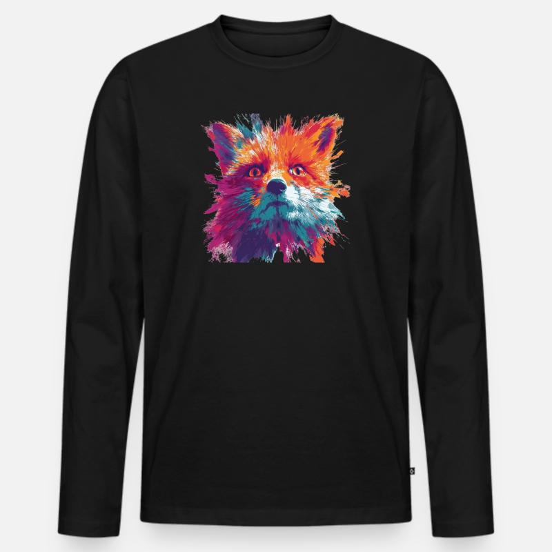Intense_Fox_Face_Abstract_Painting - Männer Premium Bio Langarmshirt - Schwarz