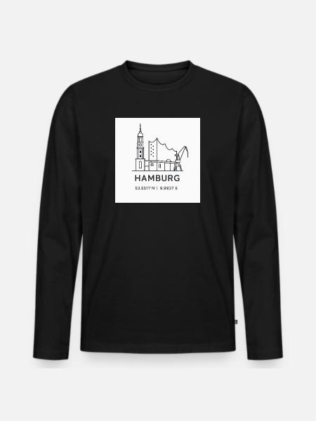 Hamburg Line Art Silhouette Landmark - Men's Premium Organic Long Sleeve Shirt - black