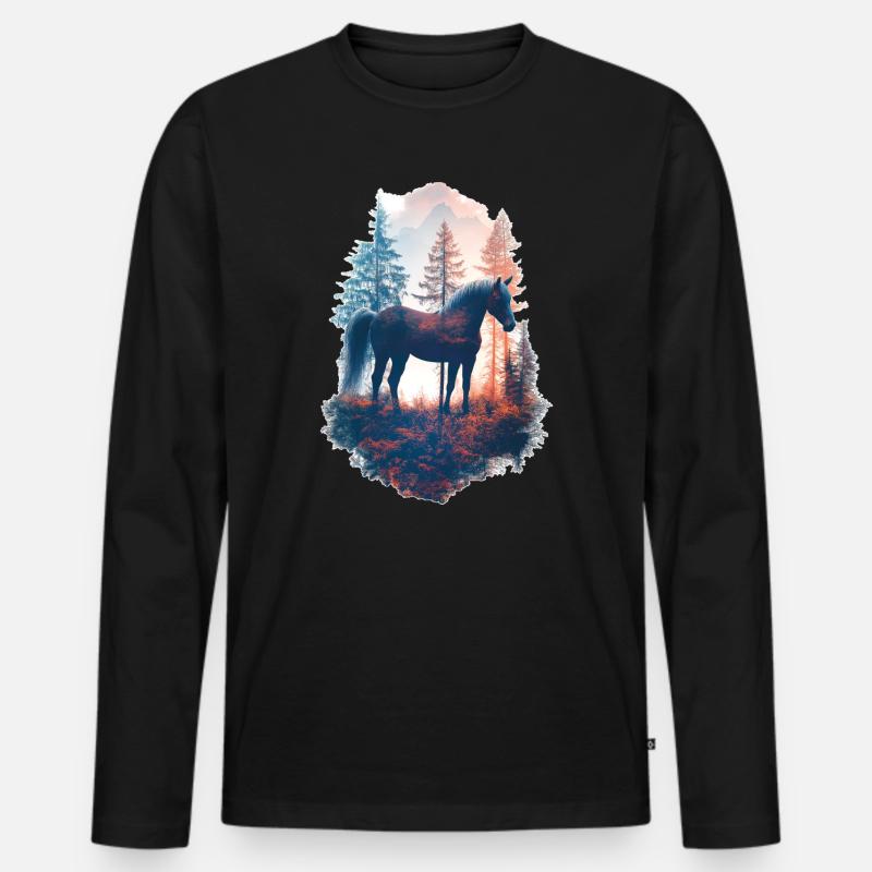 Pferd - Männer Premium Bio Langarmshirt - Schwarz