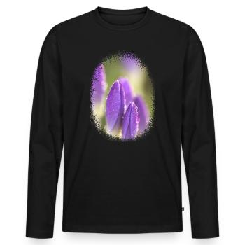 purple crocuses violet flowers floral motif with dew - Men's Premium Organic Long Sleeve Shirt - black - Front - Nico (187cm)