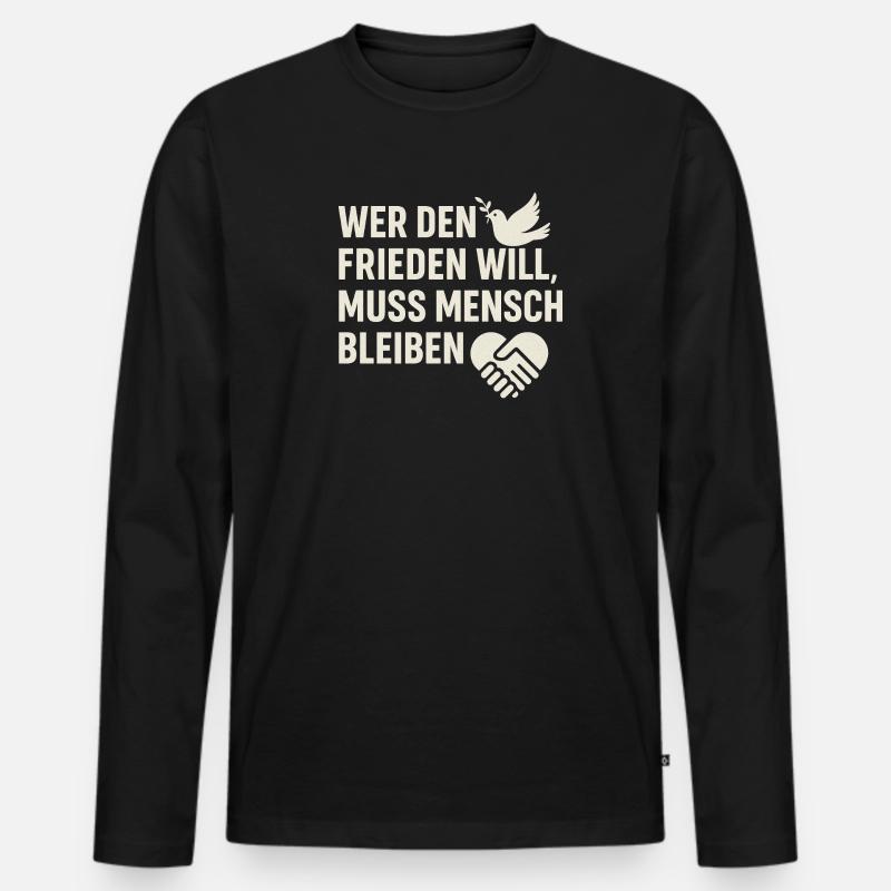 Frieden & Menschlichkeit - Männer Premium Bio Langarmshirt - Schwarz