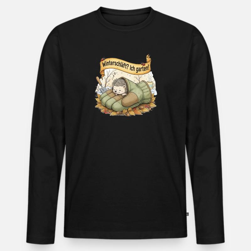 Igel schläft in Gartenhandschuh "Winterschläft? Ic - Männer Premium Bio Langarmshirt - Schwarz