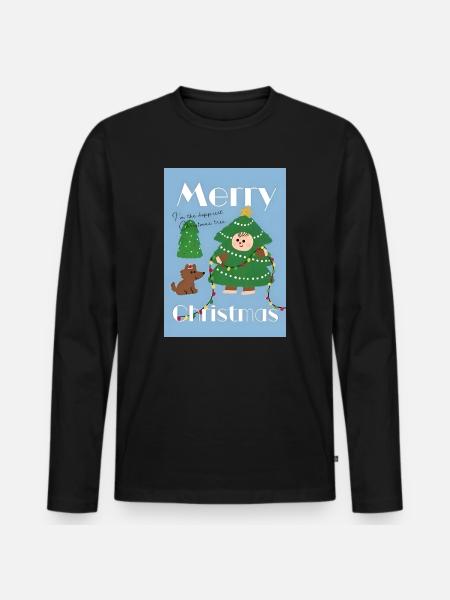 Cute Christmas Tree Illustration - Men's Premium Organic Long Sleeve Shirt - black