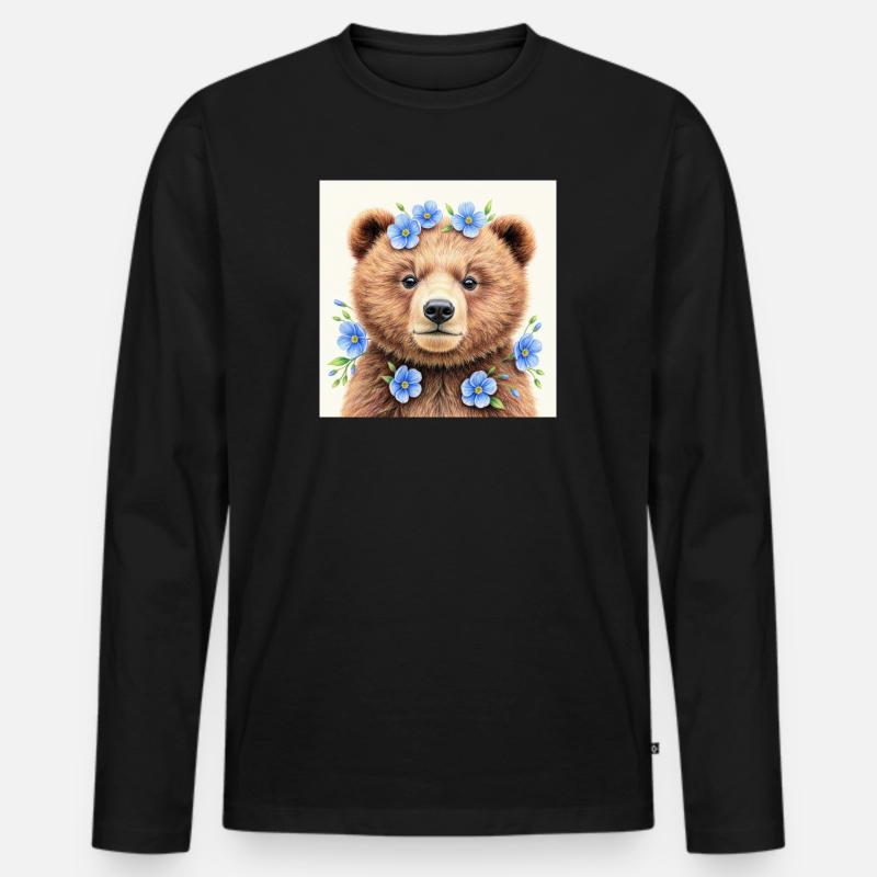 Blue Flower Bear Vorlagen - Männer Premium Bio Langarmshirt - Schwarz
