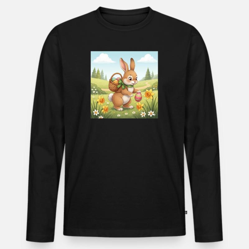 Osterhase mit Korb und Eiern - Männer Premium Bio Langarmshirt - Schwarz
