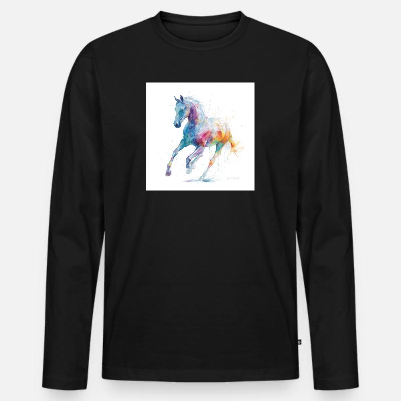 Regenbogen-Aquarellpferd in Bewegung - Männer Premium Bio Langarmshirt - Schwarz