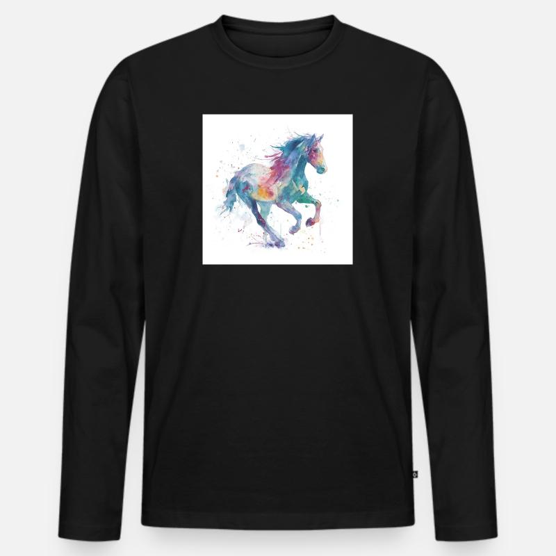 Regenbogengalopp-Aquarellpferd - Männer Premium Bio Langarmshirt - Schwarz