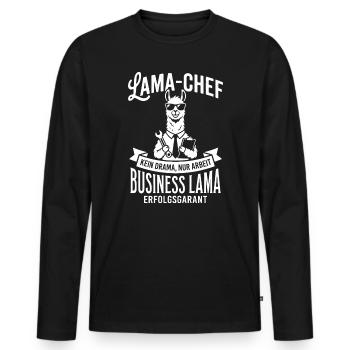 Business Lama: No drama just work - Men's Premium Organic Long Sleeve Shirt - black - Front - Nico (187cm)