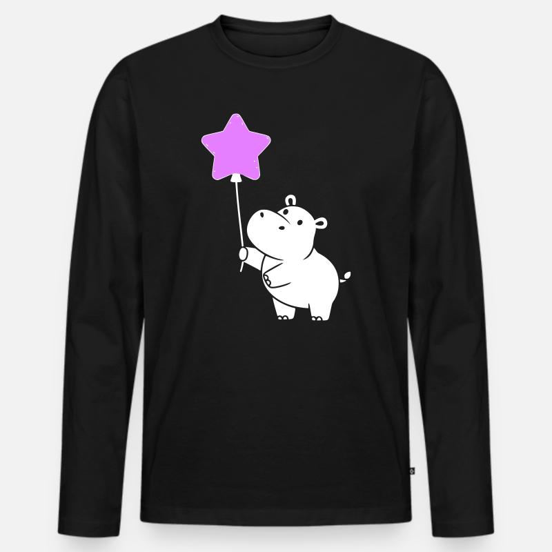 Süßes Nilpferd Stern Ballon Party - Männer Premium Bio Langarmshirt - Schwarz