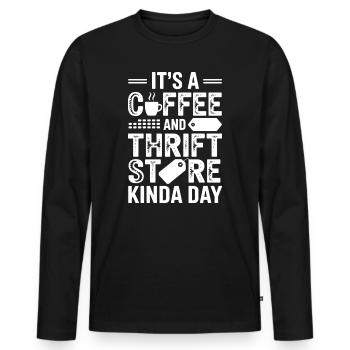 Coffee Thrift Store Day - Men's Premium Organic Long Sleeve Shirt - black - Front - Nico (187cm)