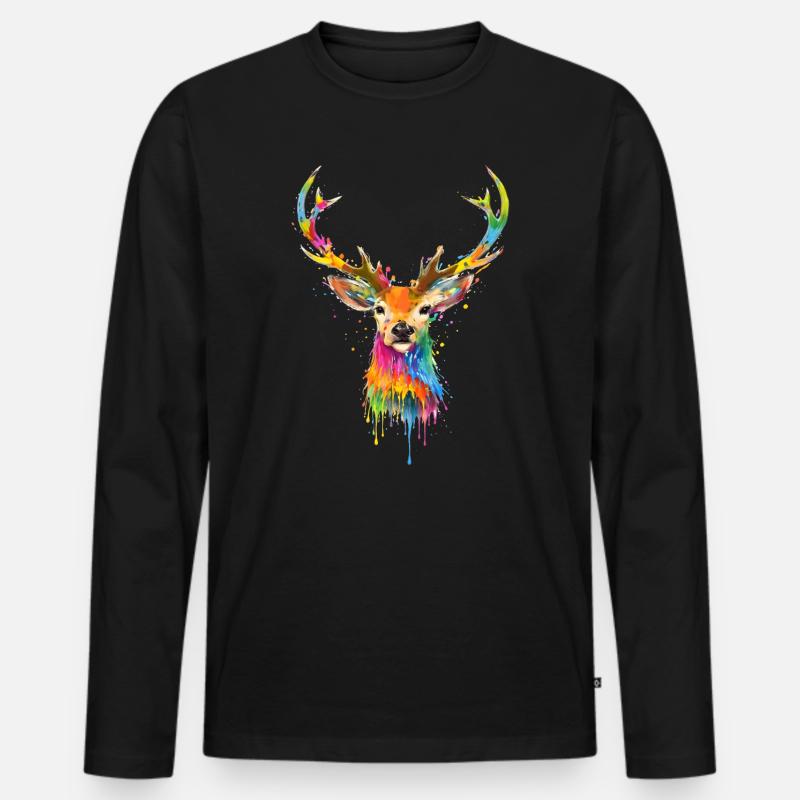 Bunter Hirsch – Graffiti Tierkunst - Männer Premium Bio Langarmshirt - Schwarz