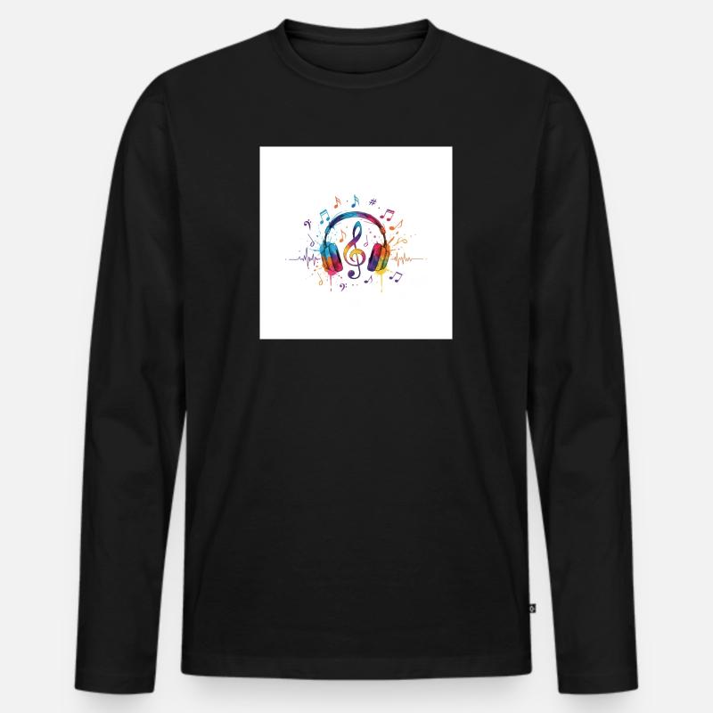 Bunte Kopfhörer Musikdesign - Männer Premium Bio Langarmshirt - Schwarz