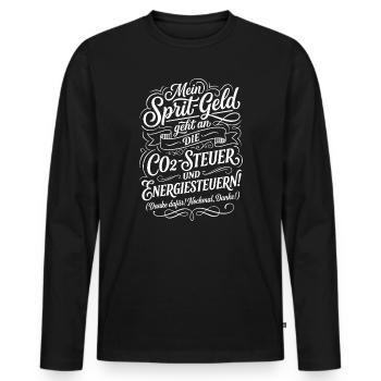 Mein Spritgeld geht an die CO2 Steuer - Männer Premium Bio Langarmshirt - Schwarz - Vorne - Nico (187cm)