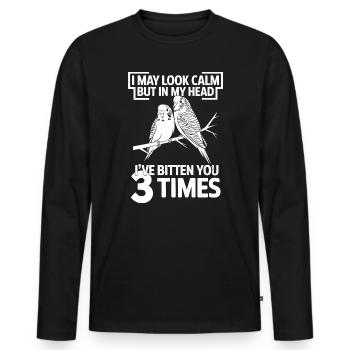 J’ai peut-être l’air calme, mais dans ma tête, je t’ai mordu 3 - T-shirt manches longues Premium bio Homme - noir - Devant - Nico (187cm)