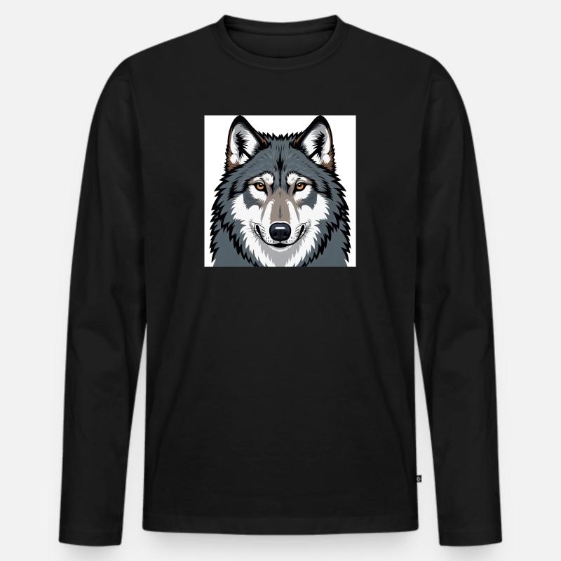 Wolf Illustratives Porträt - Männer Premium Bio Langarmshirt - Schwarz