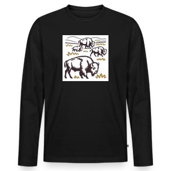 Herd of bison on the steppe - Men's Premium Organic Long Sleeve Shirt - black - Front - Nico (187cm)