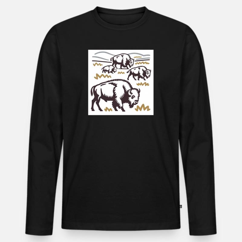 Bisonherde auf der Steppe - Männer Premium Bio Langarmshirt - Schwarz