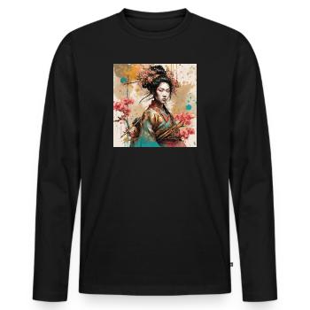 Guerrière en fleurs dans le style de l’encre, Ladysamurai - T-shirt manches longues Premium bio Homme - noir - Devant - Nico (187cm)