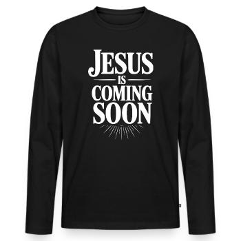 Jésus arrive bientôt - T-shirt manches longues Premium bio Homme - noir - Devant - Nico (187cm)