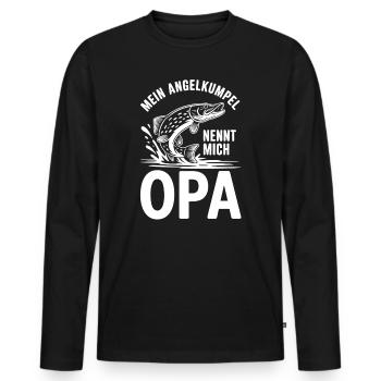 Mein Angelkumpel nennt mich Opa - Männer Premium Bio Langarmshirt - Schwarz - Vorne - Nico (187cm)