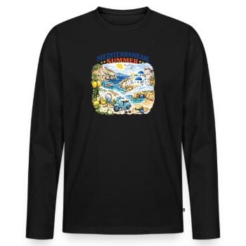 Mittelmeer-Sommer-Mosaik - Männer Premium Bio Langarmshirt - Schwarz - Vorne - Nico (187cm)