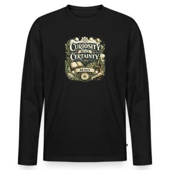 Neugier schlägt Gewissheit - Männer Premium Bio Langarmshirt - Schwarz - Vorne - Nico (187cm)