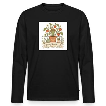 Illustration du Club de la Tomate sur le balcon - T-shirt manches longues Premium bio Homme - noir - Devant - Nico (187cm)
