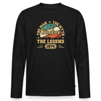 October 1974 Birthday Present 1974 October - Men's Premium Organic Long Sleeve Shirt - black - Front - Nico (187cm)