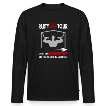 JGA Er ist der Depp der nichts mehr zu sagen hat - Männer Premium Bio Langarmshirt - Schwarz - Vorne - Nico (187cm)