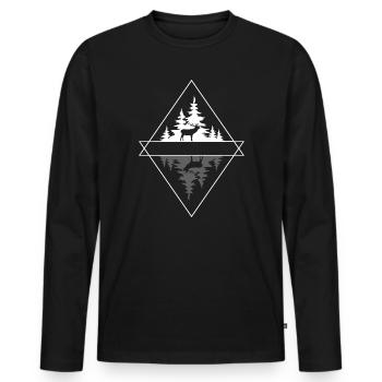 Hirsch alleine im Wald - Männer Premium Bio Langarmshirt - Schwarz - Vorne - Nico (187cm)