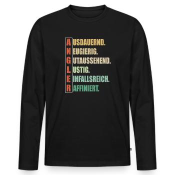 Der Angler - Lustig - Männer Premium Bio Langarmshirt - Schwarz - Vorne - Nico (187cm)