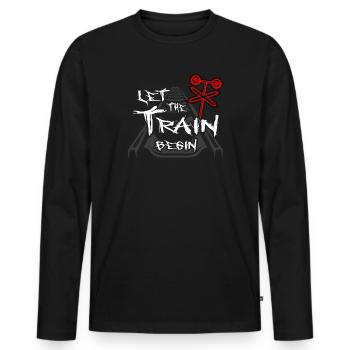 Modélisme ferroviaire, chef de train, chemin de fer, locomotive, train - T-shirt manches longues Premium bio Homme - noir - Devant - Nico (187cm)
