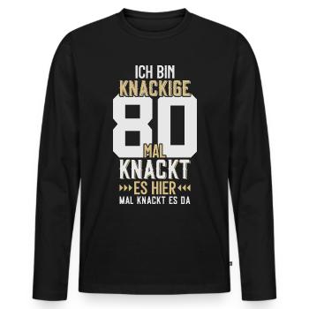 80. GEBURTSTAG 1946 KNACKIGE 80 - Männer Premium Bio Langarmshirt - Schwarz - Vorne - Nico (187cm)