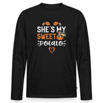 Elle est ma patate douce - T-shirt manches longues Premium bio Homme - noir - Devant - Nico (187cm)