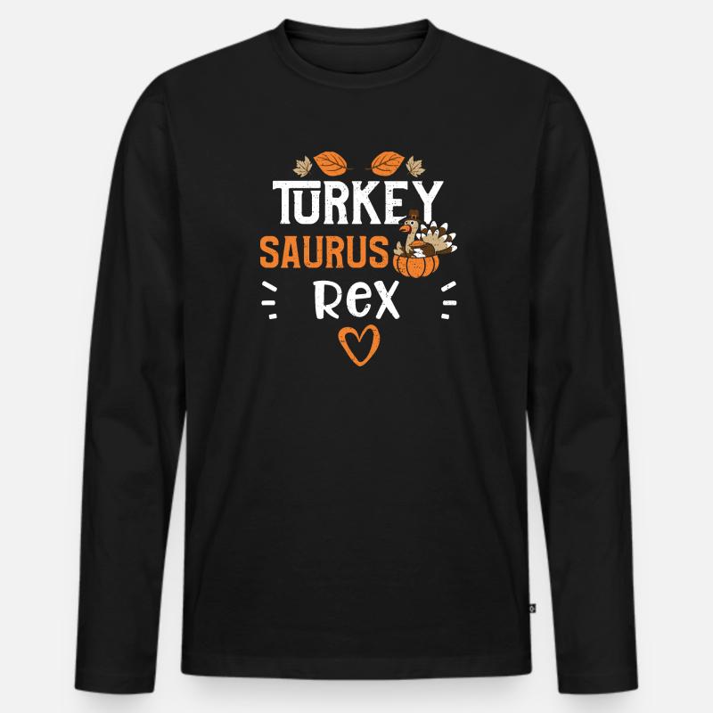 Turkey Saurus Rex - Thanksgiving - Männer Premium Bio Langarmshirt - Schwarz