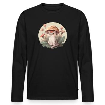Aesthetic Cat Toadstool Hat Mushroom Cottagecore - Men's Premium Organic Long Sleeve Shirt - black - Front - Nico (187cm)