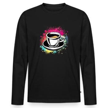 Espresso Mug Pop Art Barista - Men's Premium Organic Long Sleeve Shirt - black - Front - Nico (187cm)