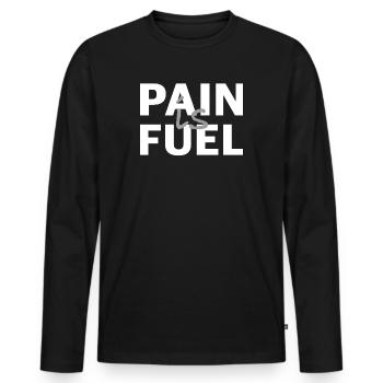 Schmerz ist Treibstoff | Fitness, Workout, Protein - Männer Premium Bio Langarmshirt - Schwarz - Vorne - Nico (187cm)